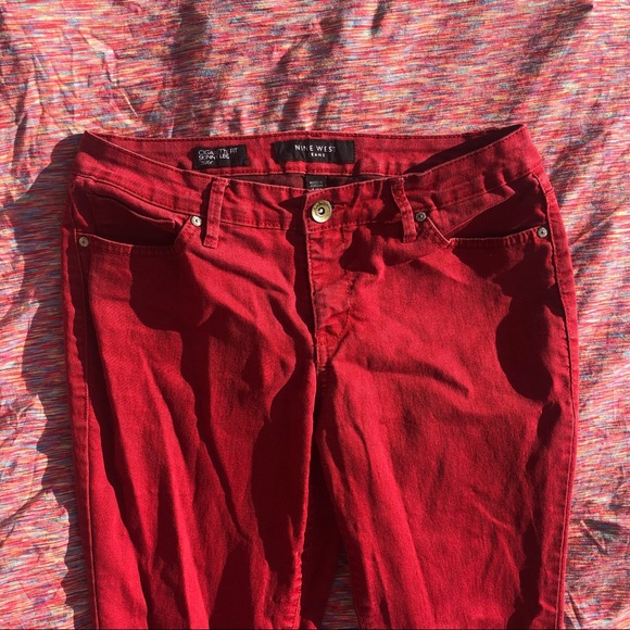 Red Denim Cigarette Fit Skinny Nine West Jeans - Picture 12 of 14